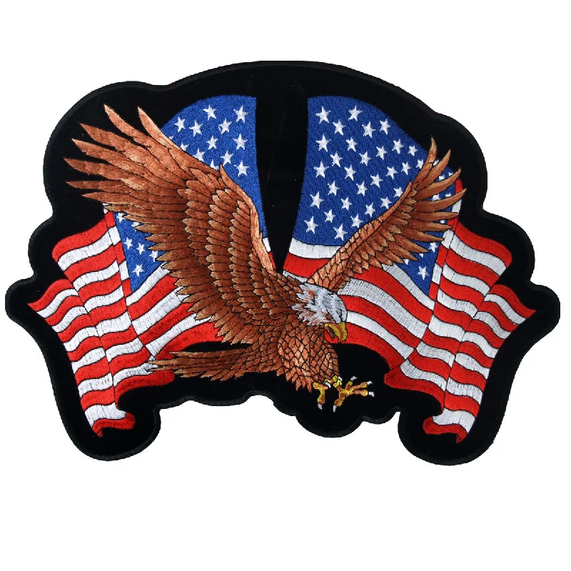 New Design Hot Leathers PPA1587  Eagle 2 Flags 12" x 8" Patch