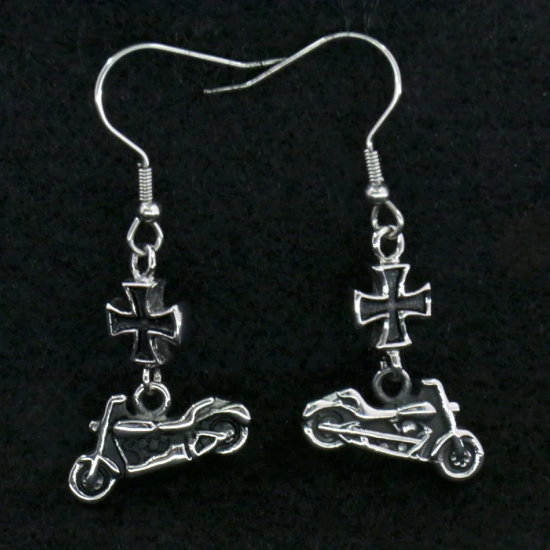Relaxed Looks Hot Leathers JWE1109 Big Iron Cross and Motorcycle Earrings