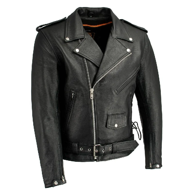 Chic Comfort Milwaukee Leather LKM1711 Black Leather Motorcycle Jacket for Men, Thick Police Style Biker Jacket w/ Side Lace Chic Comfort Milwaukee Leather LKM1711 Black Leather Motorcycle Jacket for Men, Thick Police Style Biker Jacket w/ Side Lace