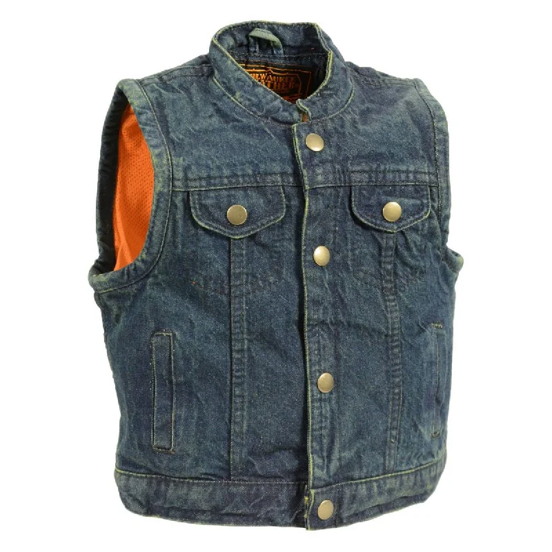 Fresh And Elegant Milwaukee Leather MDK3920 Kids Blue Denim Club Style Snap Front Vest