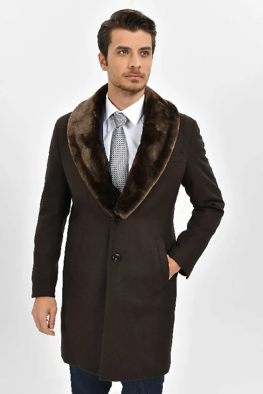 Sweet Breath Slim Fit Cachet Brown Wool Blend Overcoat