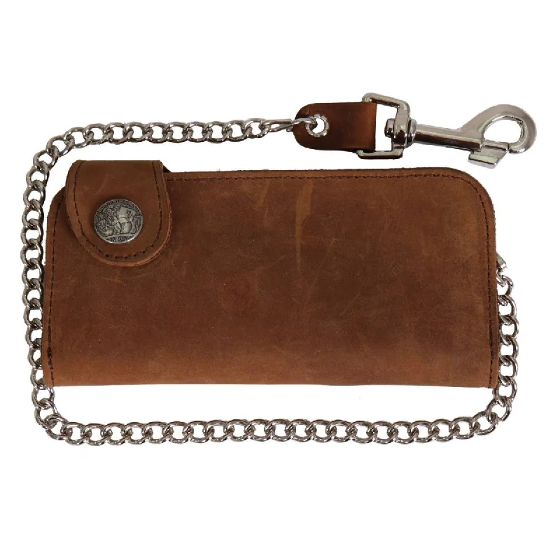 Double-sided Wear Hot Leathers WLA3002 Brown Buffalo Nickel Snap Bi-Fold Wallet with Chain Double-sided Wear Hot Leathers WLA3002 Brown Buffalo Nickel Snap Bi-Fold Wallet with Chain