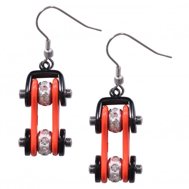 Fashionable And Versatile Hot Leathers JWE11101 Orange and Black Bike Chain Earrings Fashionable And Versatile Hot Leathers JWE11101 Orange and Black Bike Chain Earrings