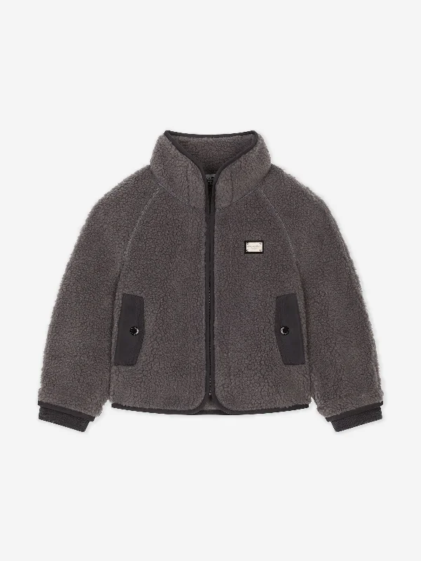 Soft Knitwear Dolce & Gabbana Boys Faux Shearling Jacket in Grey