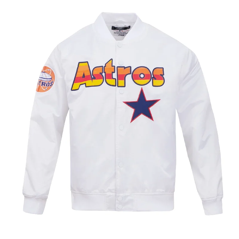 Elegant Fit MLB HOUSTON ASTROS BIG LOGO MEN'S SATIN JACKET (WHITE)