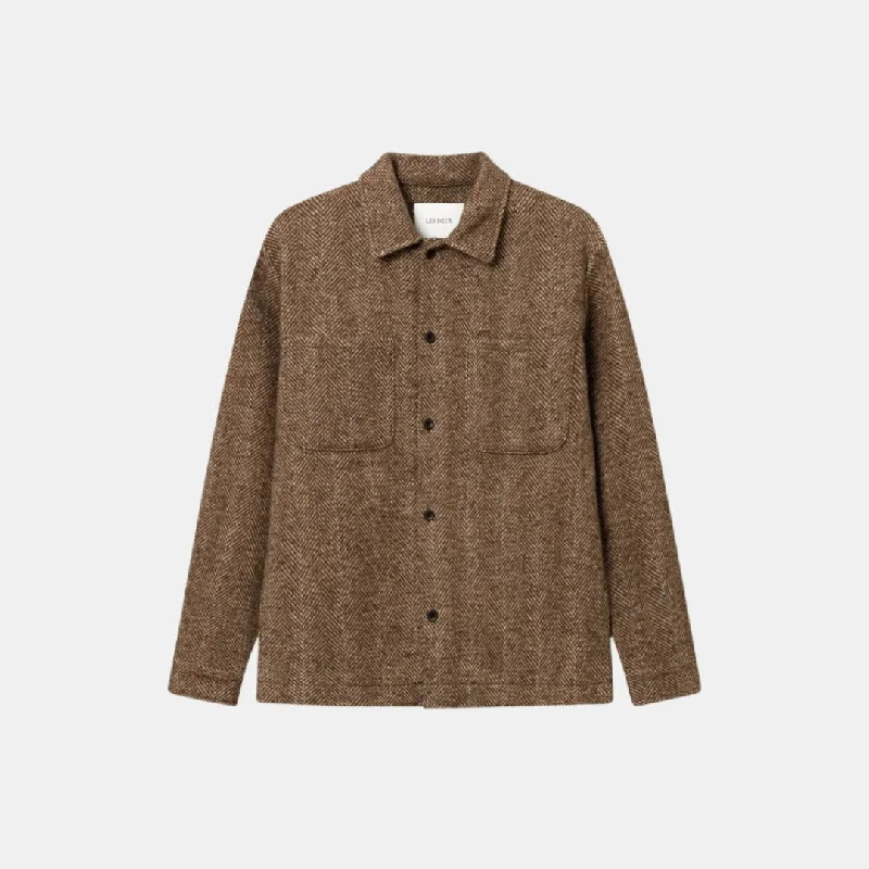 Sports Style Milian Herringbone Overshirt (Coffee Brown + Dark Sand)