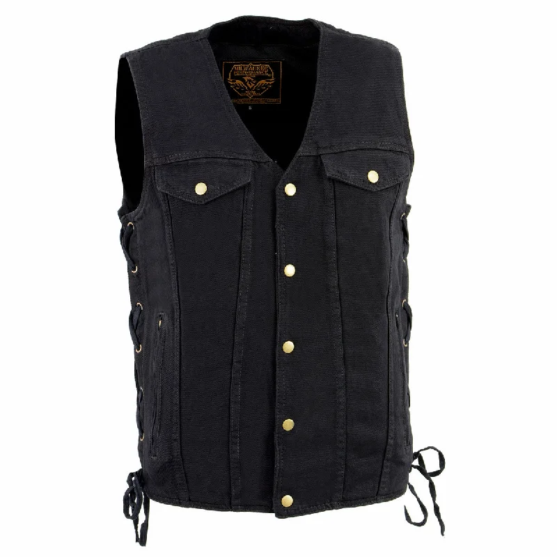 Comfort Fit Milwaukee Leather DM1360 Men's Classic Black Denim Motorcycle Biker Riders Vest w/ Adjustable Side Laces Comfort Fit Milwaukee Leather DM1360 Men's Classic Black Denim Motorcycle Biker Riders Vest w/ Adjustable Side Laces