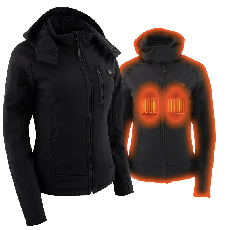 Cozy Pants Nexgen Heat NXL2767SET Women's Black Ruffled Heated Soft Shell Jacket with Detachable Hood for Hiking w/ Battery Cozy Pants Nexgen Heat NXL2767SET Women's Black Ruffled Heated Soft Shell Jacket with Detachable Hood for Hiking w/ Battery