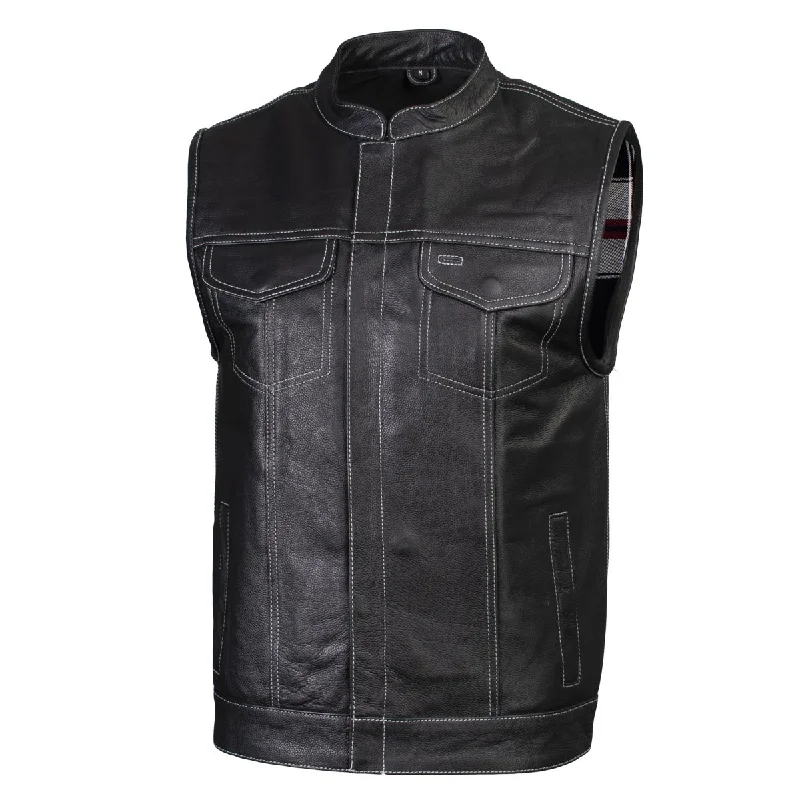 Breathable Style Xelement ‘Gold Series’ XS13004 Men's 'Dagger’ Black Leather Motorcycle Vest with Flannel Liner Breathable Style Xelement ‘Gold Series’ XS13004 Men's 'Dagger’ Black Leather Motorcycle Vest with Flannel Liner