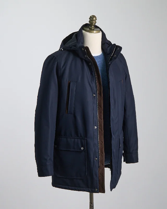 Simple Solid Color Typhoon Twill Parka, Save The Sea Fur Lining And Shark Fin