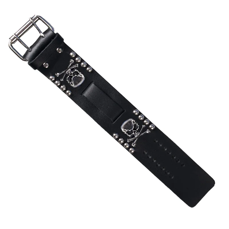 Unique Prints Hot Leathers WTB1018 1.5" Skull and Bones Black Leather Watch Band