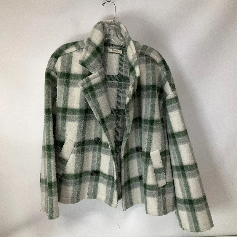 Tropical Style Coat Faux Fur & Sherpa By Madewell In Green & White, Size: M