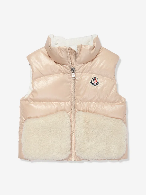Hooded design Moncler Enfant Baby Girls Down Padded Vive Gilet in Beige