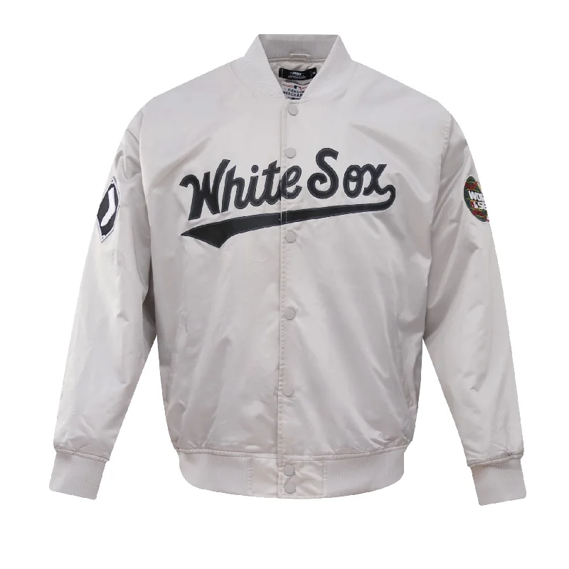 Exquisite Design MLB CHICAGO WHITE SOX BIG LOGO WORLD SERIES MEN'S SATIN JACKET (SILVER)