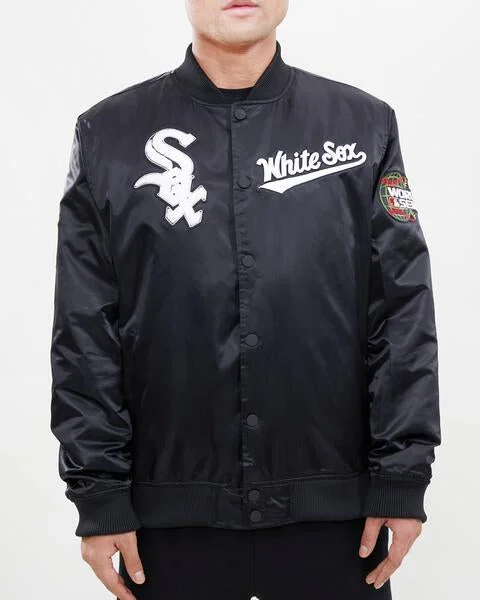 High-quality Styles MLB CHICAGO WHITE SOX CHEST HIT MEN'SLOGO SATIN JACKET (BLACK)