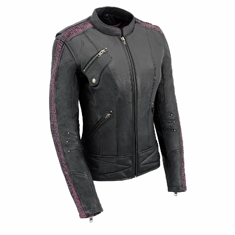 Energy Plan Milwaukee Leather MLL2570 Women's 'Phoenix Embroidered' Black and Fuchsia Pink Leather Motorcycle Jacket Energy Plan Milwaukee Leather MLL2570 Women's 'Phoenix Embroidered' Black and Fuchsia Pink Leather Motorcycle Jacket