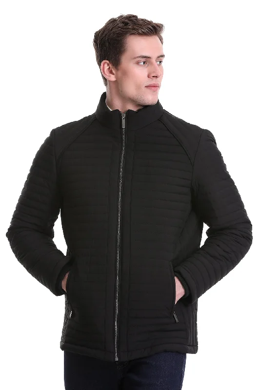 Cozy Chic Wear Slim Fit Pique Stand Collar Black Coat