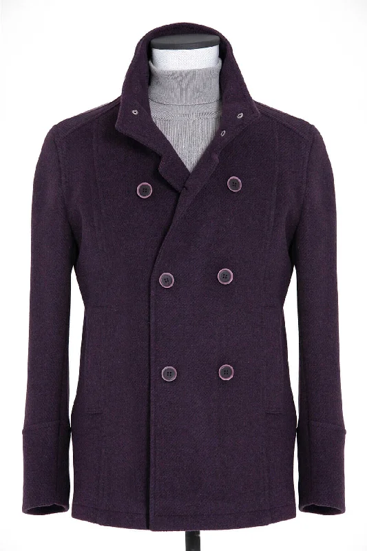 Celebrity Must-have Slim Fit Notch Lapel Wool Purple Overcoat, Purple