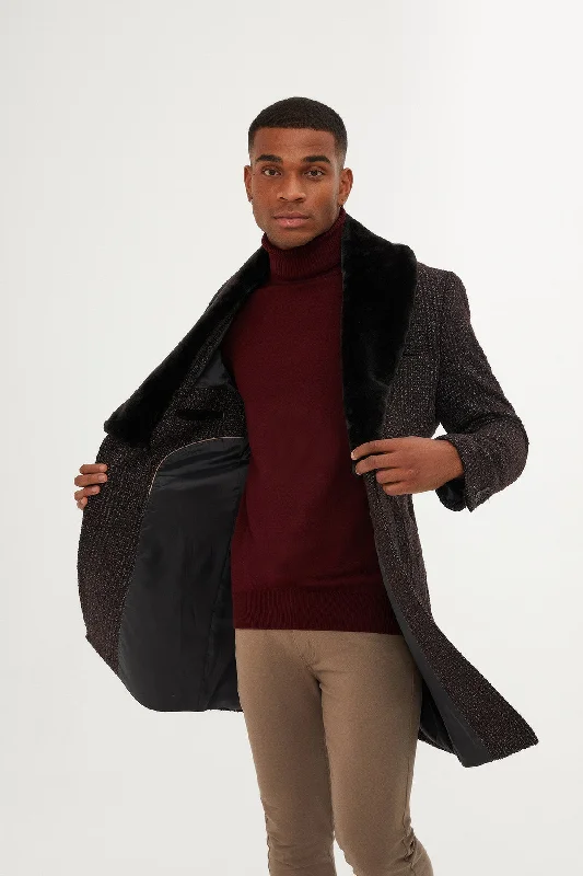Chic Comfort Slim Fit Cachet Notch Lapel Burgundy Wool Blend Overcoat