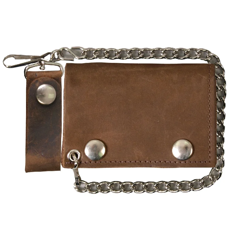 Eye-catching Personality Hot Leathers WLC2010 Men's Distressed Brown Tri-Fold Leather Wallet with Chain Eye-catching Personality Hot Leathers WLC2010 Men's Distressed Brown Tri-Fold Leather Wallet with Chain