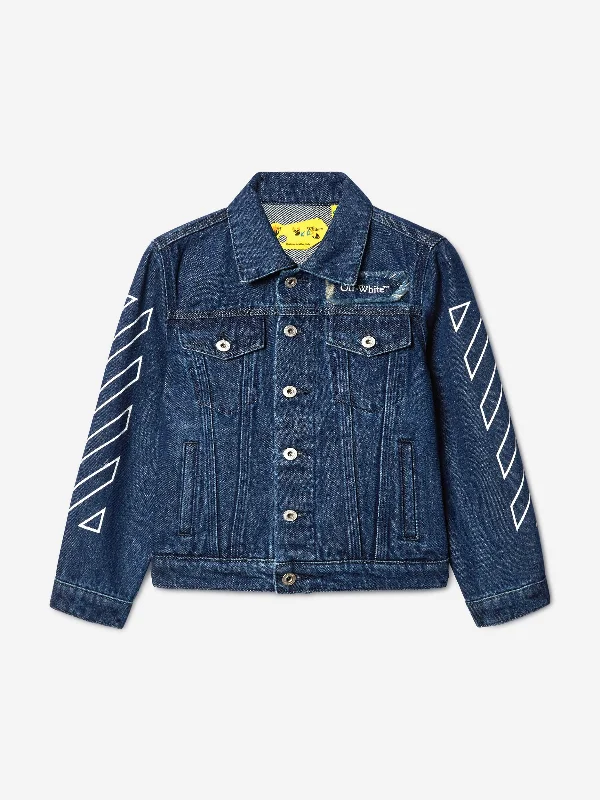 Classic Style Off-White Boys Bookish Patch Denim Jacket in Blue