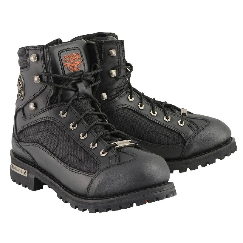 Fashionable Comfort Milwaukee Leather MBM9080 Men's Black Leather 6-Inch Lace to Toe Motorcycle Rider Boots w/ Gear Shift Protection Fashionable Comfort Milwaukee Leather MBM9080 Men's Black Leather 6-Inch Lace to Toe Motorcycle Rider Boots w/ Gear Shift Protection