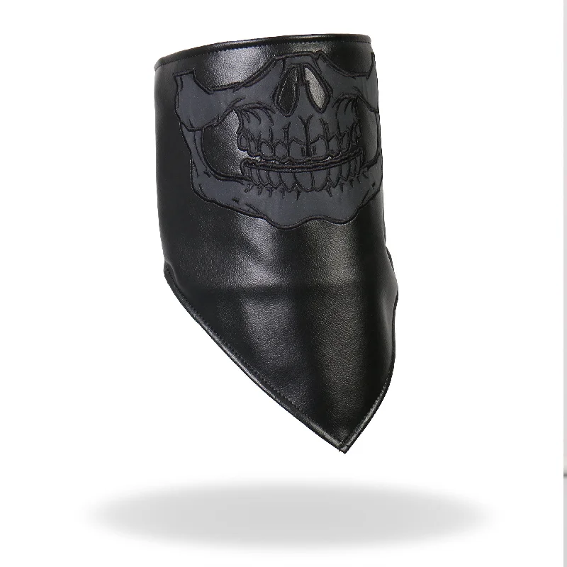 Soft Fabrics Hot Leathers NWL1008 Black Leather Reflective Skull Neck Warmer with Fleece Lining