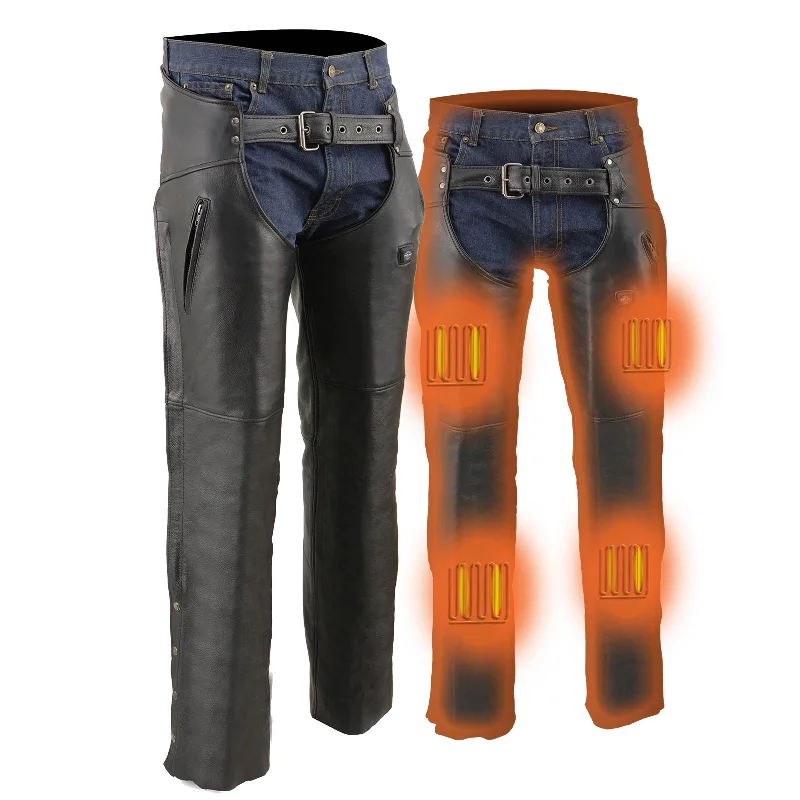 Retro Fashion Milwaukee Leather MLM5513 Men's Black 'Heated' Motorcycle Leather Winter Chaps with Zippered Thigh Pockets Retro Fashion Milwaukee Leather MLM5513 Men's Black 'Heated' Motorcycle Leather Winter Chaps with Zippered Thigh Pockets