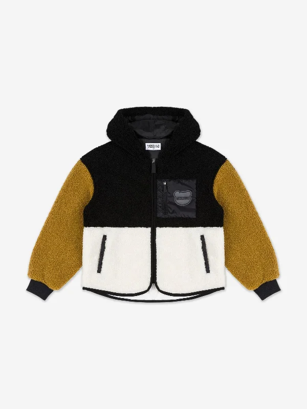 Girl Style Moschino Kids Bear Logo Sherpa Jacket in Black