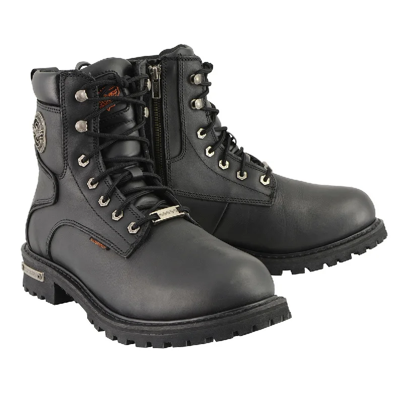Comfortable Tops Milwaukee Leather Men's Black Leather Wide Width 6-Inch Lace-Up Logger Waterproof Motorcycle Boots MBM9096WP