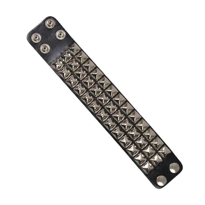 Easy-to-Wear Hot Leathers WBA1001 3-Row Pyramid Stud Wrist Band