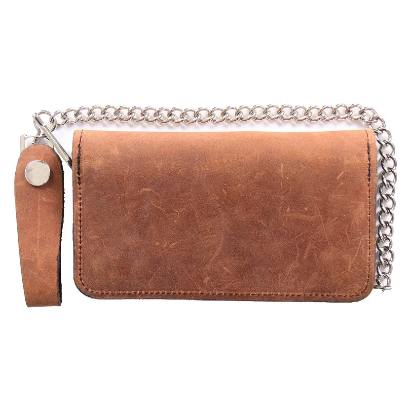 Cozy Footwear Hot Leathers WLC2012 7" Bi-Fold  Brown Leather Wallet with Chain