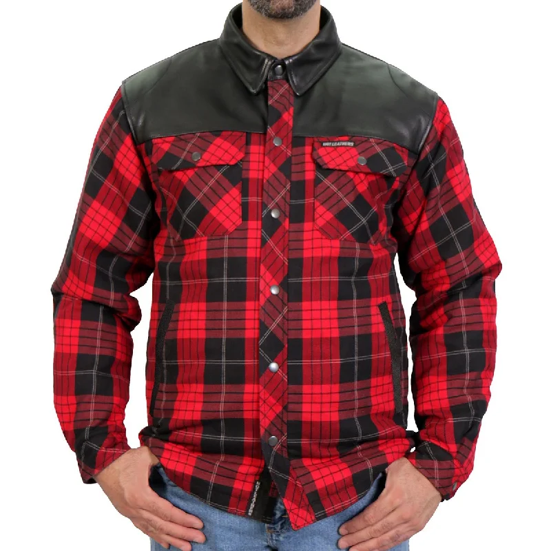 Comfortable And Casual Hot Leathers JKM3201 Men's Red and Black Kevlar Reinforced Leather and Plaid Flannel Shirt Comfortable And Casual Hot Leathers JKM3201 Men's Red and Black Kevlar Reinforced Leather and Plaid Flannel Shirt