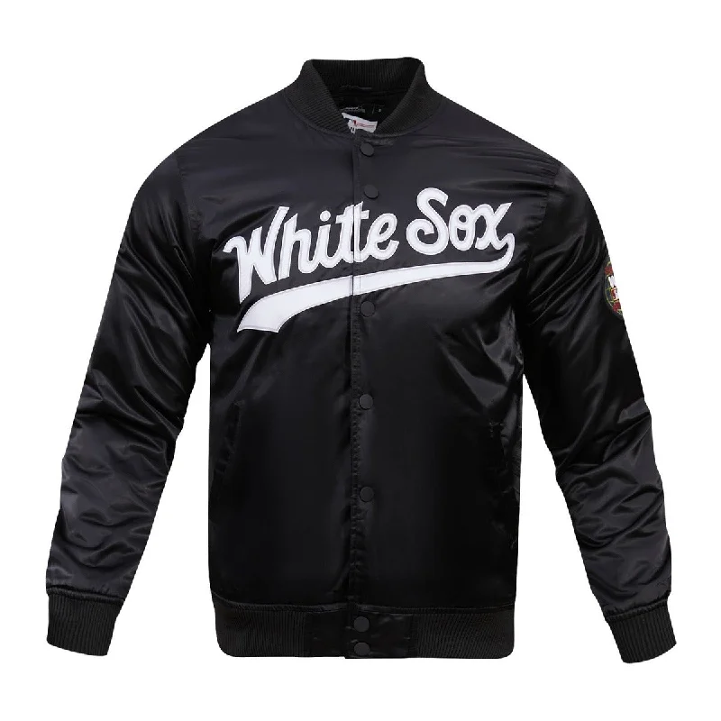 European Plan MLB CHICAGO WHITE SOX BIG LOGO WORLD SERIES MEN'S SATIN JACKET (BLACK)