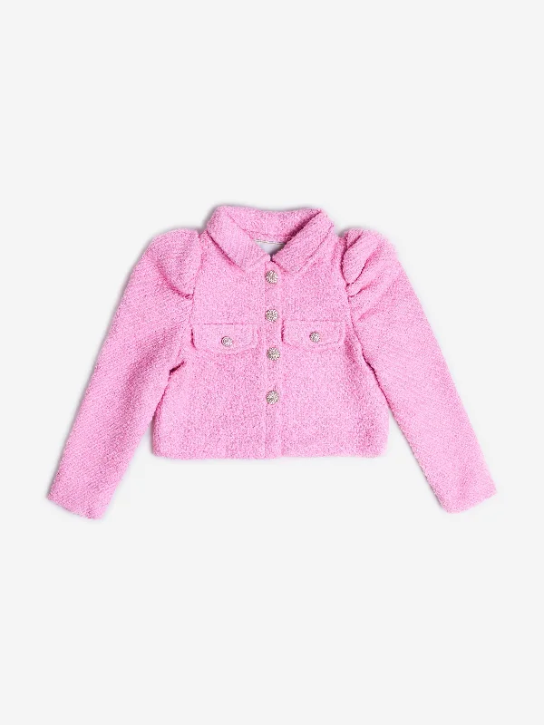 Double-sided Wear BCBG Girls Tweed Puff Sleeve Jacket in Pink