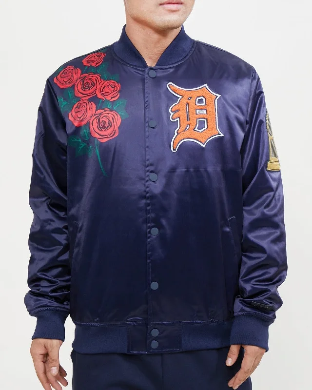 Easygoing Outfits MLB DETROIT TIGERS ROSE MEN'S SATIN JACKET (MIDNIGHT NAVY)