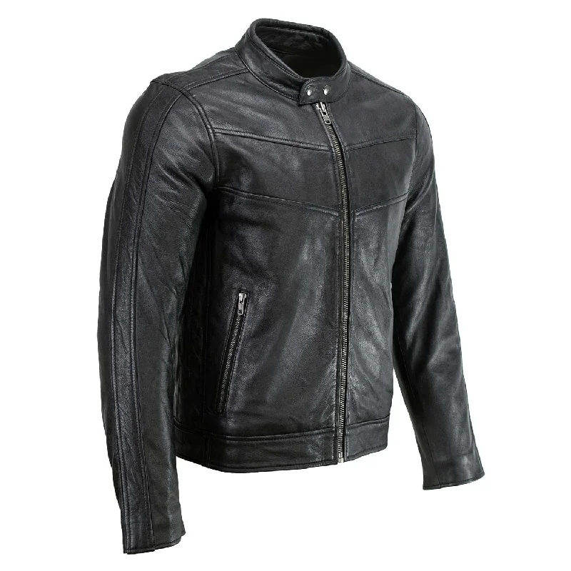 Comfortable Mind Milwaukee Leather Men's Black Cafe Racer Leather Jacket with Snap Button Collar SFM1835 Comfortable Mind Milwaukee Leather Men's Black Cafe Racer Leather Jacket with Snap Button Collar SFM1835