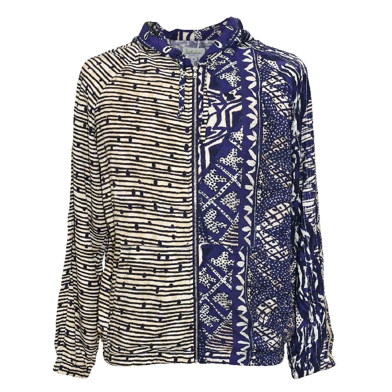 Printed Patterns Parka Rayon Jacket - Purple & Navy
