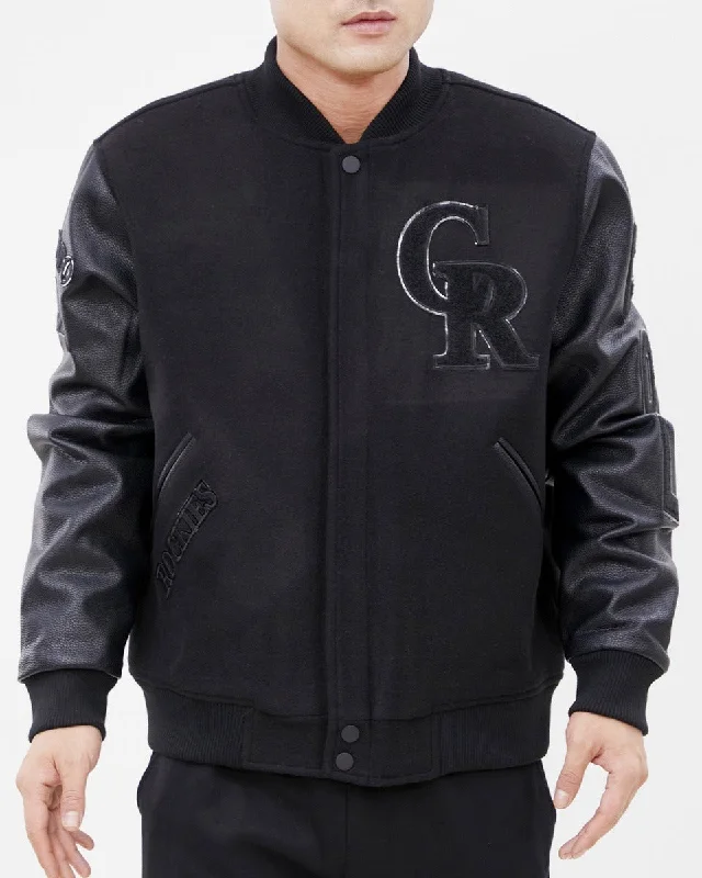 Elegant Series MLB COLORADO ROCKIES TRIPLE BLACK WOOL MEN'S VARSITY JACKET (TRIPLE BLACK)