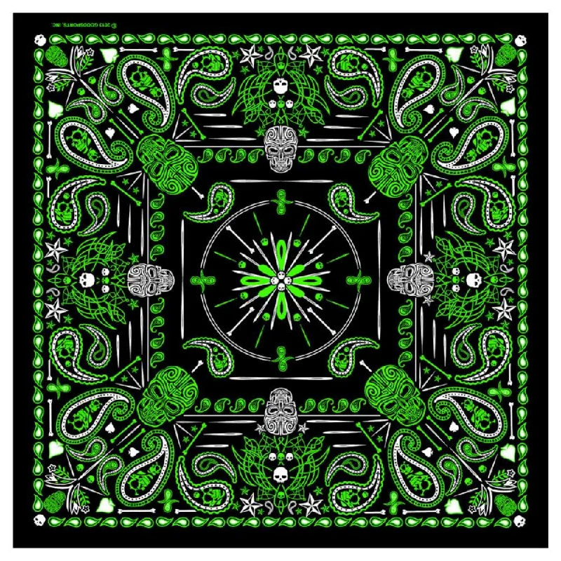 Retro Design Hot Leathers BAB1068 Green Paisley Skulls Bandana