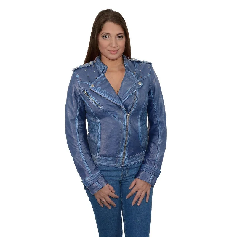 Relaxed Tops Milwaukee Leather Women's Maiden Royal Blue Premium Sheepskin Motorcycle Fashion Leather Jacket with Studs SFL2840 Relaxed Tops Milwaukee Leather Women's Maiden Royal Blue Premium Sheepskin Motorcycle Fashion Leather Jacket with Studs SFL2840