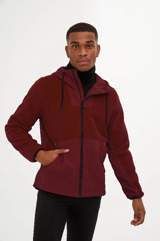 All-Day Style Slim Fit Fleece Polar Casual Burgundy Hooded Coat