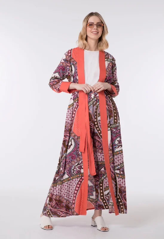 Practical Style Printed Contrast Edge Maxi Outerwear