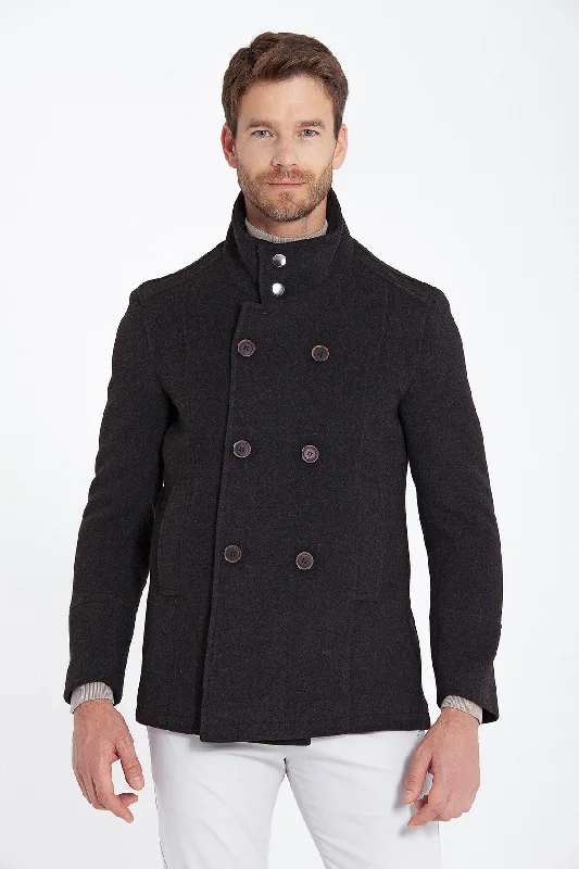 Fashionable And Versatile Slim Fit Notch Lapel Wool Purple Overcoat, Brown