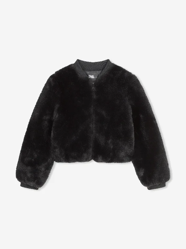 British Style Karl Lagerfeld Girls Faux Fur Jacket in Black