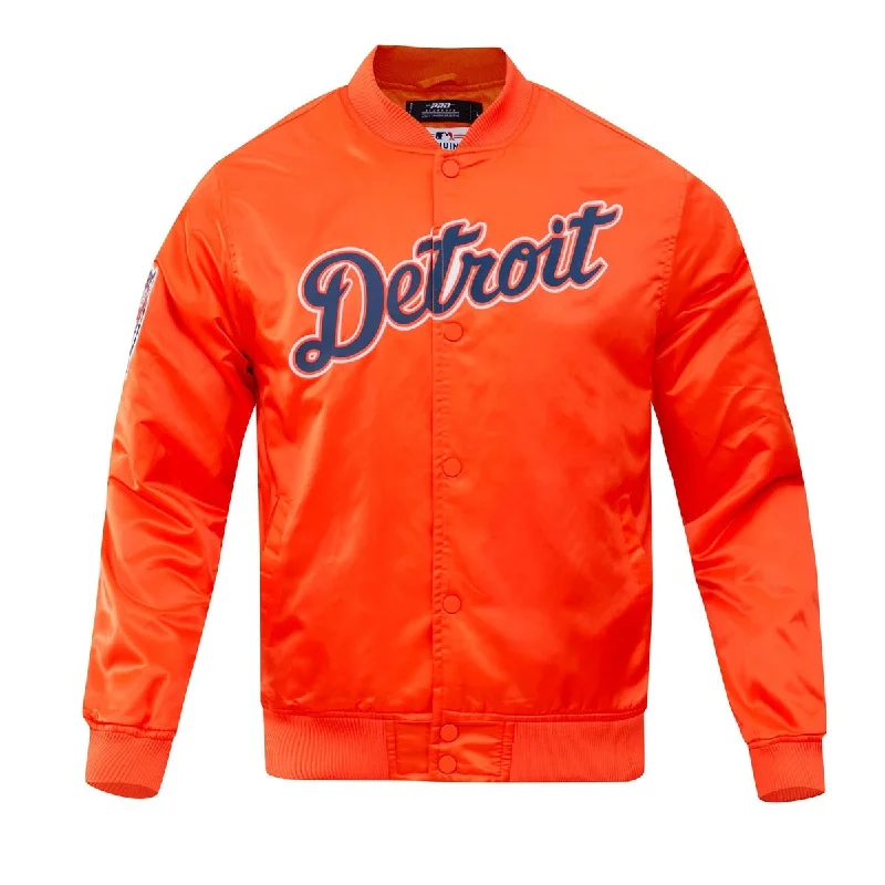 Casual Street MLB DETROIT TIGERS BIG LOGO WORLD SERIES MEN'S SATIN JACKET (ORANGE)