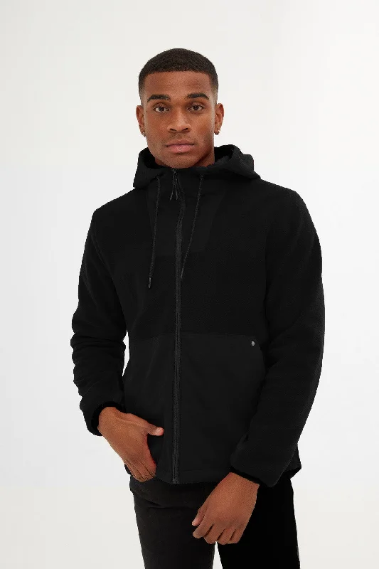 Cozy Chic Trends Slim Fit Fleece Polar Casual Black Hooded Coat