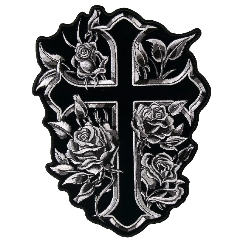 High-end Wear Hot Leathers PPA6667 Cross and Roses 7" x 9" Patch