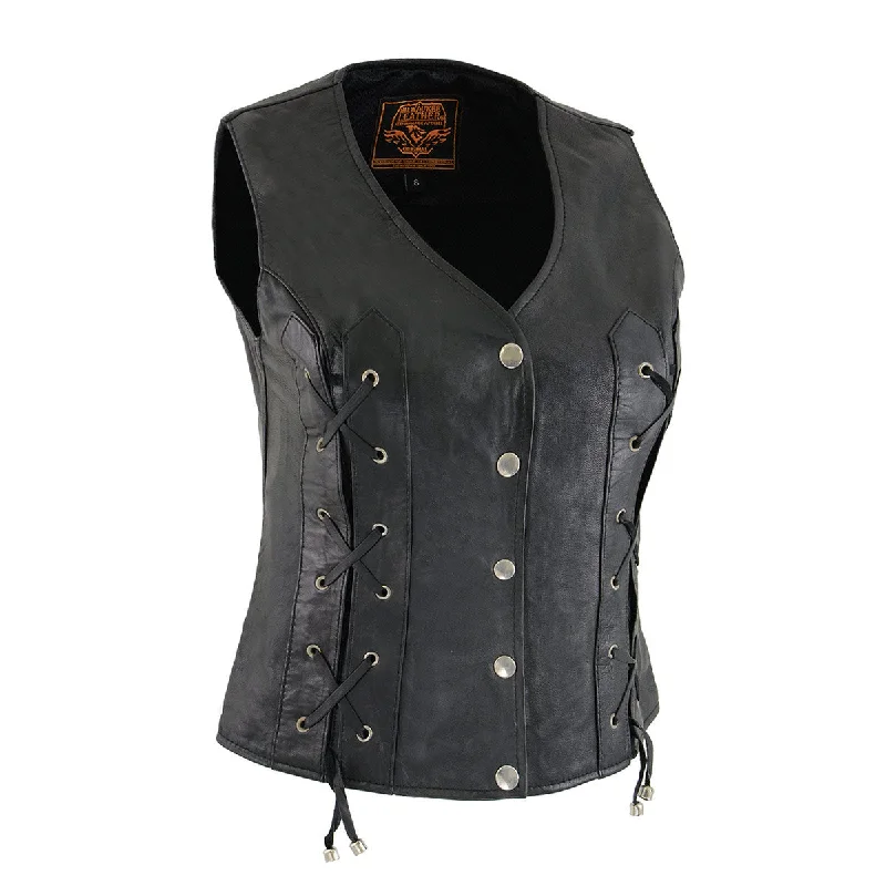 Celebrity Style Milwaukee Leather SH1216 Ladies Black Leather Vest with Front Laces