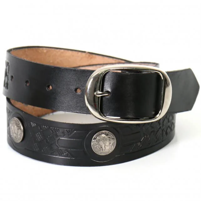 New Season Series Hot Leathers BLE1008 Buffalo Nickel Black Leather Belt